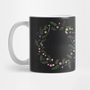 Guten Tag  German Brush Script with Flower Wreath Mug